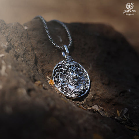 Hanuman Ji Pendant with Oxidised Silver Chain