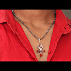 Trishul Damru Om Pendent with Oxidised Chain