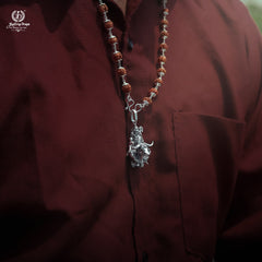 Silver Lord Shiva With Nandiji Pendant Rudraksha Mala