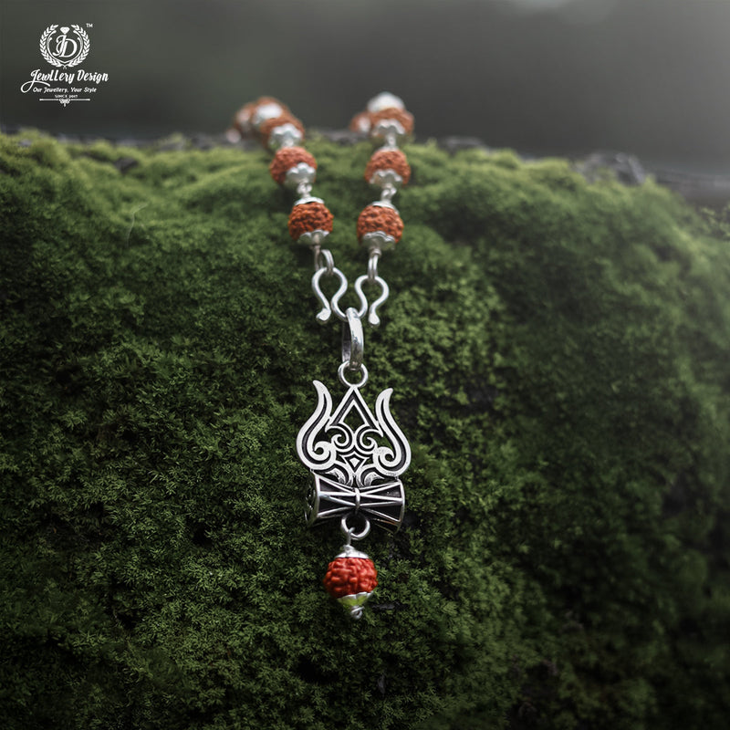 Trishul Damru Rudraksha Pendant with Orignal Rudraksha Mala