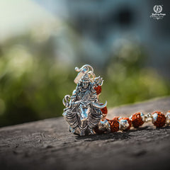 Silver Lord Shiva With Nandiji Pendant Rudraksha Mala