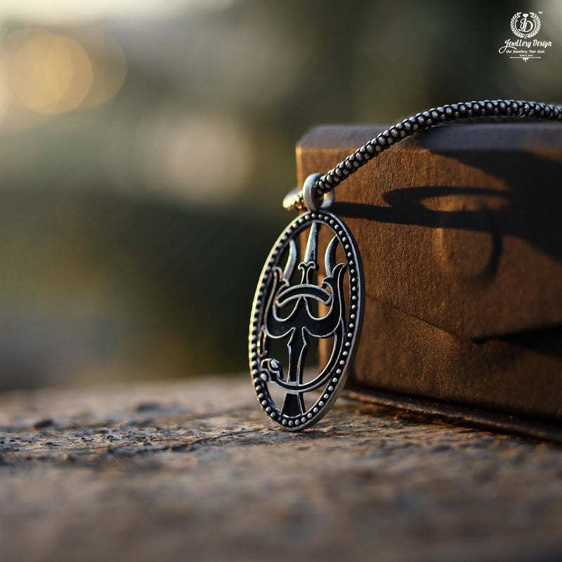 Black Oxidised Trishul Pendant Chain