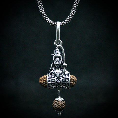 Shiv Damru Rudraksha Pendant with Oxidised Chain