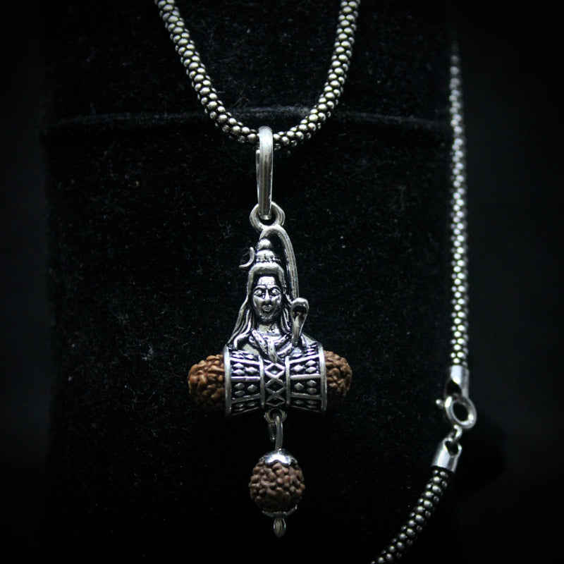 Shiv Damru Rudraksha Pendant with Oxidised Chain