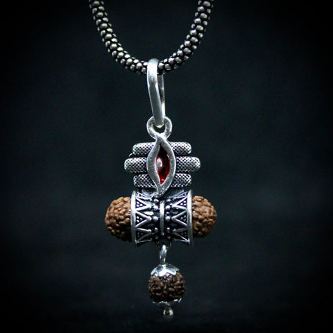 Trinetra Damru Rudraksha Pendant with Oxidised Chain